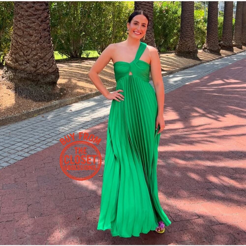 Mango NWT Emerald Green One Shoulder Pleated Maxi Dress 6 8 10 - Picture 13 of 16